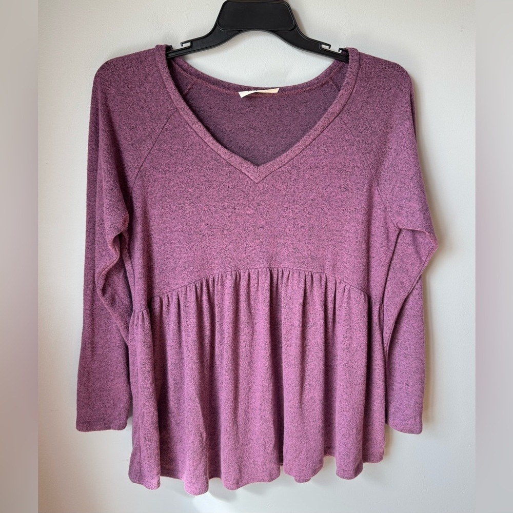 Haptics By Holly Harper Lilac Heather Knit Peplum Babydoll Sweater Sz M
